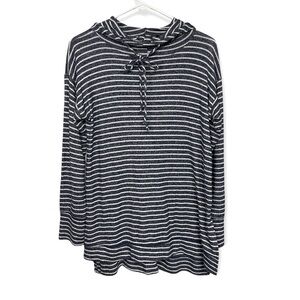𝅺peyton Jensen Navy Stripe Hooded Knit Tunic, Medium